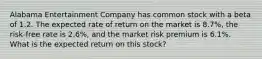 Alabama Entertainment Company has common stock with a beta of 1.2. The expected rate of return on the market is 8.7%, the risk-free rate is 2.6%, and the market risk premium is 6.1%. What is the expected return on this stock?