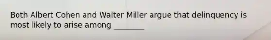 Both Albert Cohen and Walter Miller argue that delinquency is most likely to arise among ________