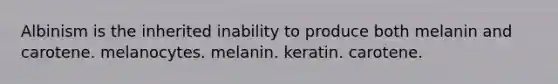 Albinism is the inherited inability to produce both melanin and carotene. melanocytes. melanin. keratin. carotene.