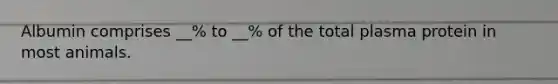 Albumin comprises __% to __% of the total plasma protein in most animals.