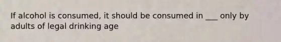 If alcohol is consumed, it should be consumed in ___ only by adults of legal drinking age