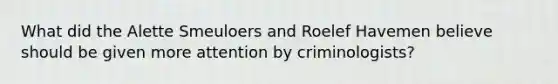 What did the Alette Smeuloers and Roelef Havemen believe should be given more attention by criminologists?