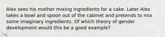 Alex sees his mother mixing ingredients for a cake. Later Alex takes a bowl and spoon out of the cabinet and pretends to mix some imaginary ingredients. Of which theory of gender development would this be a good example?