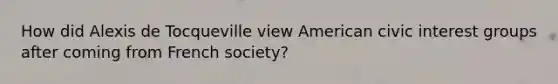 How did Alexis de Tocqueville view American civic interest groups after coming from French society?