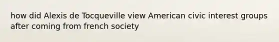 how did Alexis de Tocqueville view American civic interest groups after coming from french society