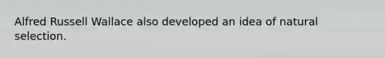 Alfred Russell Wallace also developed an idea of <a href='https://www.questionai.com/knowledge/kAcbTwWr3l-natural-selection' class='anchor-knowledge'>natural selection</a>.