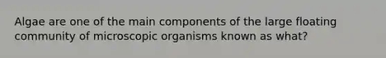 Algae are one of the main components of the large floating community of microscopic organisms known as what?