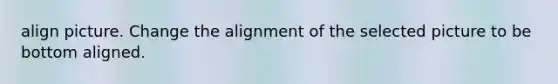 align picture. Change the alignment of the selected picture to be bottom aligned.