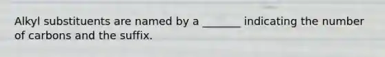 Alkyl substituents are named by a _______ indicating the number of carbons and the suffix.