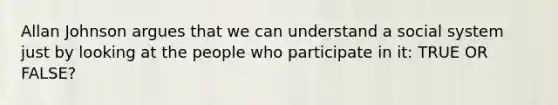 Allan Johnson argues that we can understand a social system just by looking at the people who participate in it: TRUE OR FALSE?