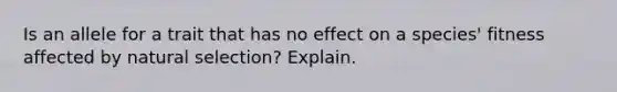 Is an allele for a trait that has no effect on a species' fitness affected by natural selection? Explain.