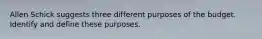 Allen Schick suggests three different purposes of the budget. Identify and define these purposes.