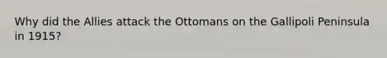 Why did the Allies attack the Ottomans on the Gallipoli Peninsula in 1915?