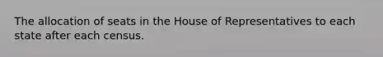 The allocation of seats in the House of Representatives to each state after each census.