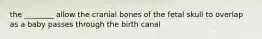 the ________ allow the cranial bones of the fetal skull to overlap as a baby passes through the birth canal