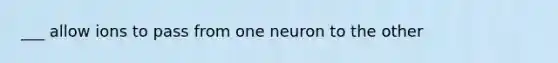 ___ allow ions to pass from one neuron to the other