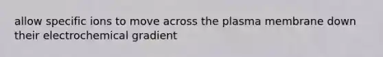 allow specific ions to move across the plasma membrane down their electrochemical gradient