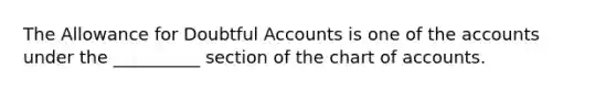 The Allowance for Doubtful Accounts is one of the accounts under the __________ section of the chart of accounts.