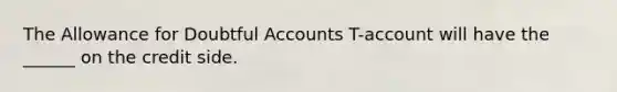 The Allowance for Doubtful Accounts T-account will have the ______ on the credit side.