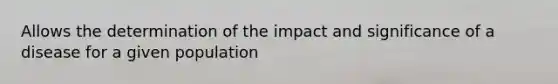 Allows the determination of the impact and significance of a disease for a given population