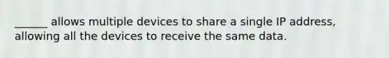 ______ allows multiple devices to share a single IP address, allowing all the devices to receive the same data.