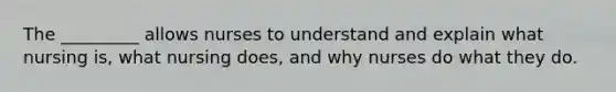 The _________ allows nurses to understand and explain what nursing is, what nursing does, and why nurses do what they do.