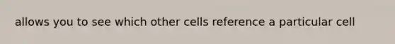 allows you to see which other cells reference a particular cell