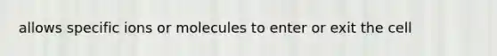 allows specific ions or molecules to enter or exit the cell