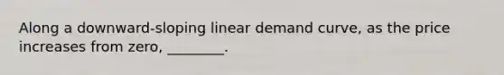 Along a downward-sloping linear demand curve, as the price increases from zero, ________.