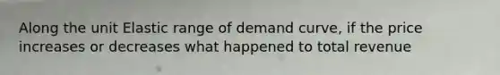 Along the unit Elastic range of demand curve, if the price increases or decreases what happened to total revenue