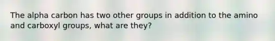 The alpha carbon has two other groups in addition to the amino and carboxyl groups, what are they?