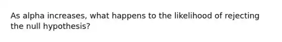 As alpha increases, what happens to the likelihood of rejecting the null hypothesis?