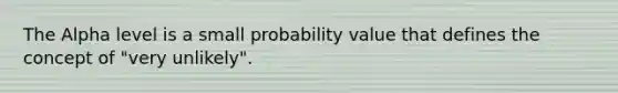 The Alpha level is a small probability value that defines the concept of "very unlikely".