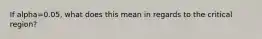 If alpha=0.05, what does this mean in regards to the critical region?