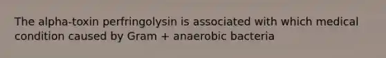 The alpha-toxin perfringolysin is associated with which medical condition caused by Gram + anaerobic bacteria