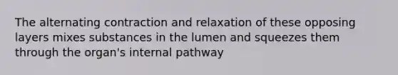 The alternating contraction and relaxation of these opposing layers mixes substances in the lumen and squeezes them through the organ's internal pathway