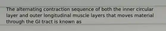 The alternating contraction sequence of both the inner circular layer and outer longitudinal muscle layers that moves material through the GI tract is known as