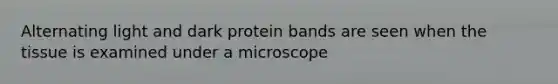 Alternating light and dark protein bands are seen when the tissue is examined under a microscope