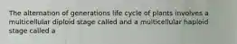 The alternation of generations life cycle of plants involves a multicellular diploid stage called and a multicellular haploid stage called a