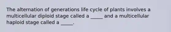 The alternation of generations life cycle of plants involves a multicellular diploid stage called a _____ and a multicellular haploid stage called a _____.