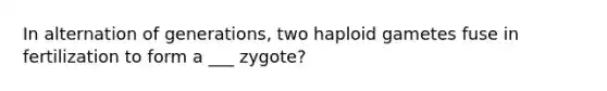 In alternation of generations, two haploid gametes fuse in fertilization to form a ___ zygote?