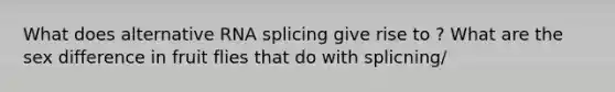 What does alternative RNA splicing give rise to ? What are the sex difference in fruit flies that do with splicning/