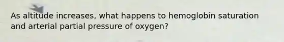 As altitude increases, what happens to hemoglobin saturation and arterial partial pressure of oxygen?