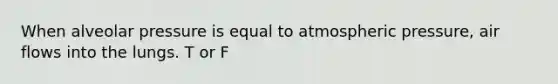 When alveolar pressure is equal to atmospheric pressure, air flows into the lungs. T or F
