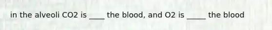 in the alveoli CO2 is ____ the blood, and O2 is _____ the blood