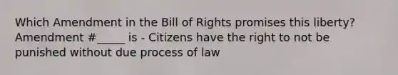 Which Amendment in the Bill of Rights promises this liberty? Amendment #_____ is - Citizens have the right to not be punished without due process of law