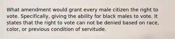 What amendment would grant every male citizen the right to vote. Specifically, giving the ability for black males to vote. It states that the right to vote can not be denied based on race, color, or previous condition of servitude.