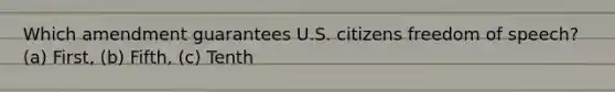 Which amendment guarantees U.S. citizens freedom of speech? (a) First, (b) Fifth, (c) Tenth