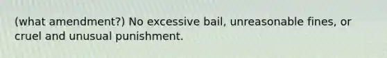 (what amendment?) No excessive bail, unreasonable fines, or cruel and unusual punishment.