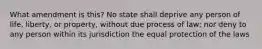 What amendment is this? No state shall deprive any person of life, liberty, or property, without due process of law; nor deny to any person within its jurisdiction the equal protection of the laws